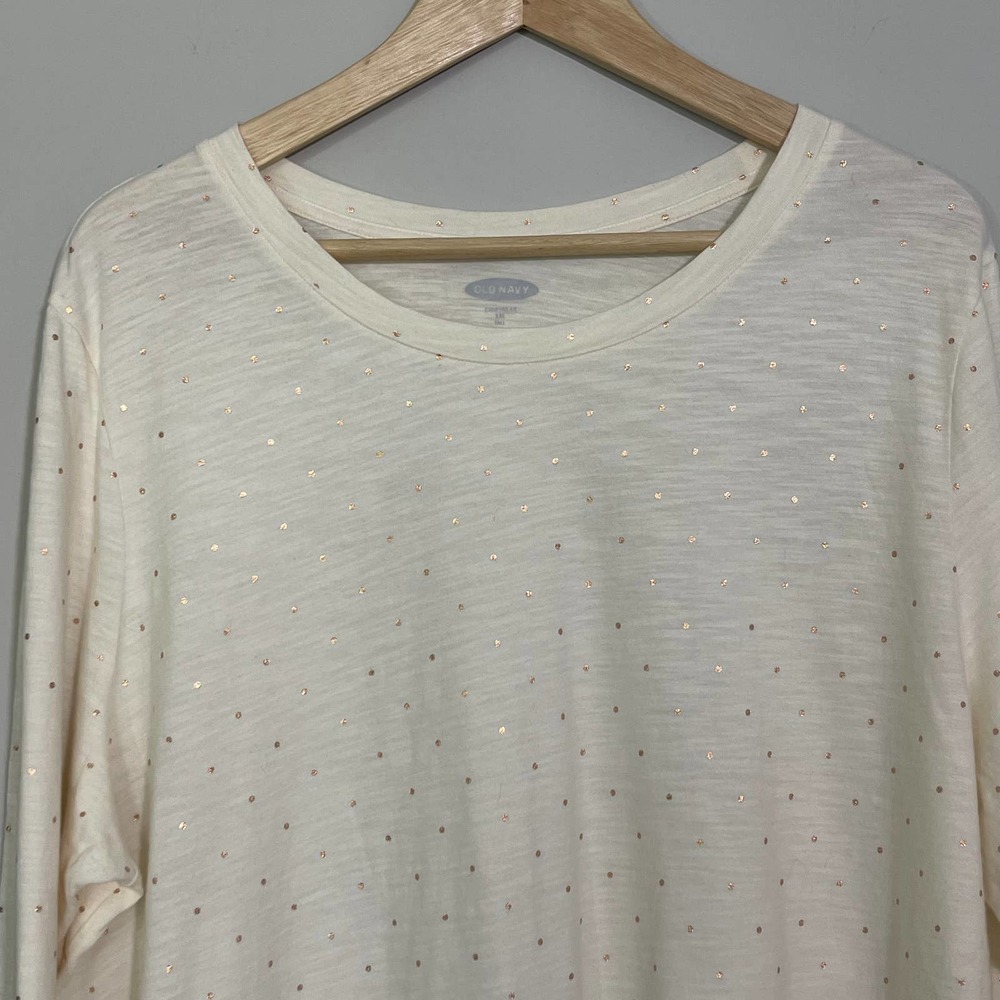 OLD NAVY | LONG SLEEVES TOP SIZE XXL CREAM COOPER  COTTON POLKA DOTS - Picture 2 of 8